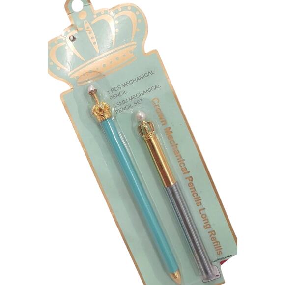 Fancy CROWN & Pearl Top Mechanical Pencil Set w Refills .5MM King Queen Royal - Picture 2 of 8